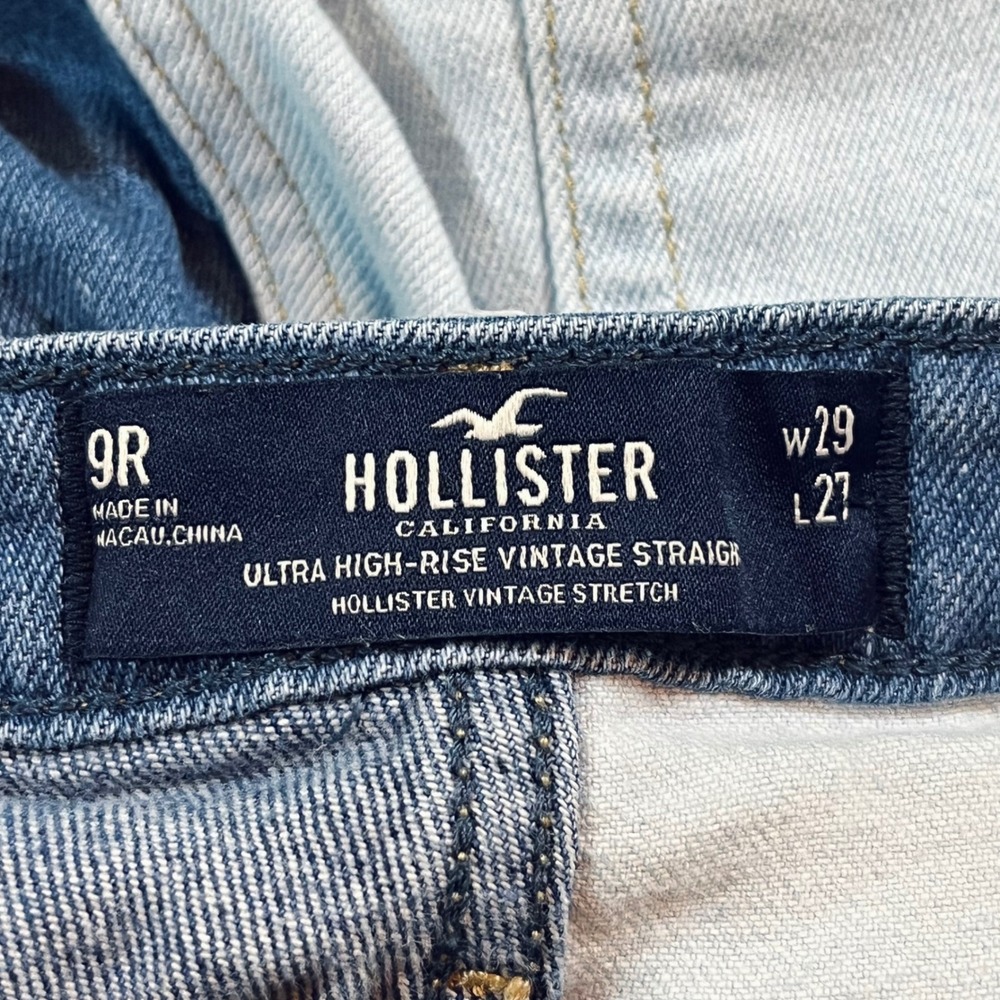 Hollister Patchwork Jeans Womens 9R Blue Ultra High Rise Straight 29x27 Y2K Boho - Picture 7 of 12